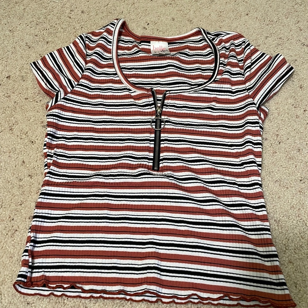 Woman’s shirt with half zip up stripped shirt